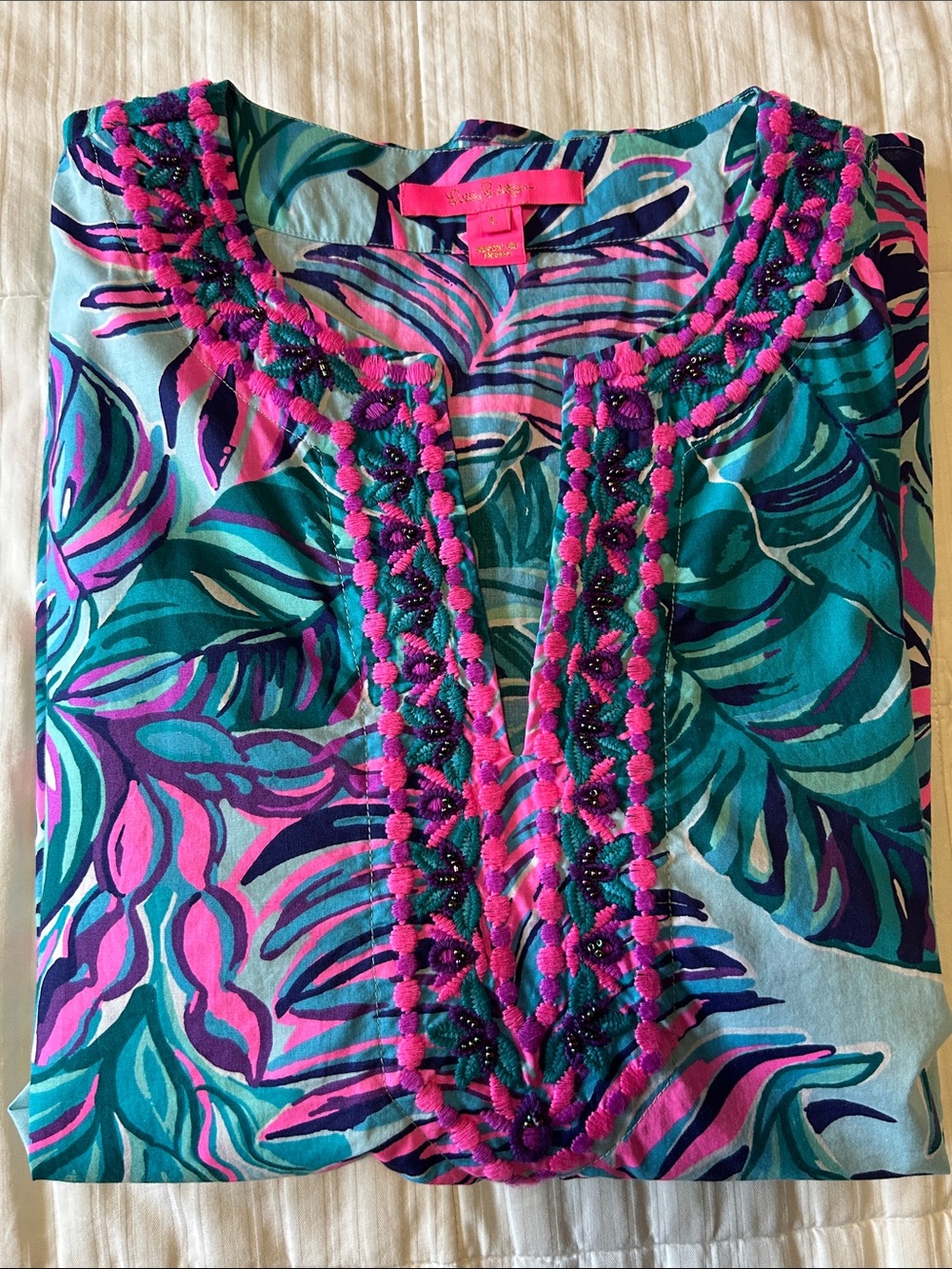 Lilly Pulitzer "Seasalt Blue Don't Wanna Leaf" Size Large - Picture 12 of 12
